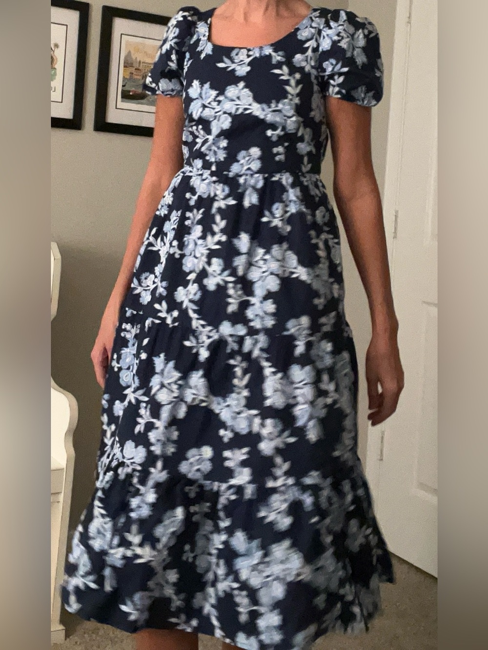 JCrew Navy Blue Floral Tiered Midi Dress
